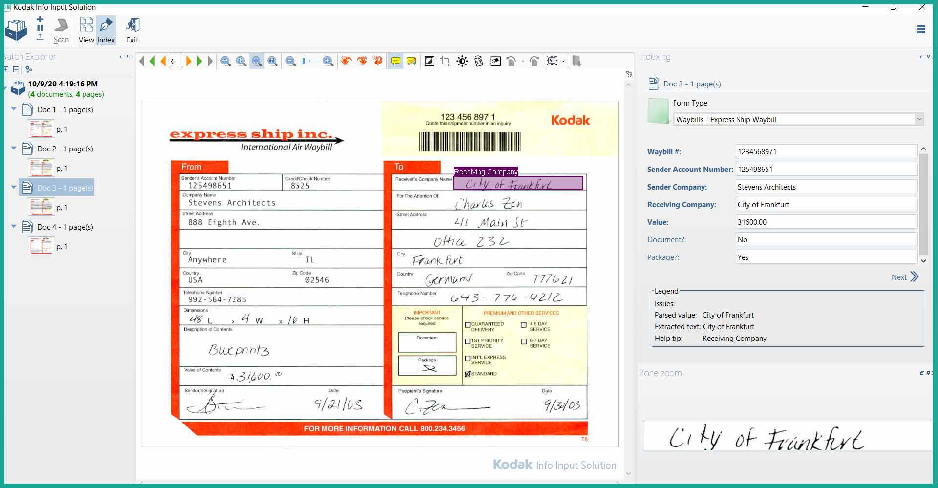 screenshot of Kodak Info Input Solution